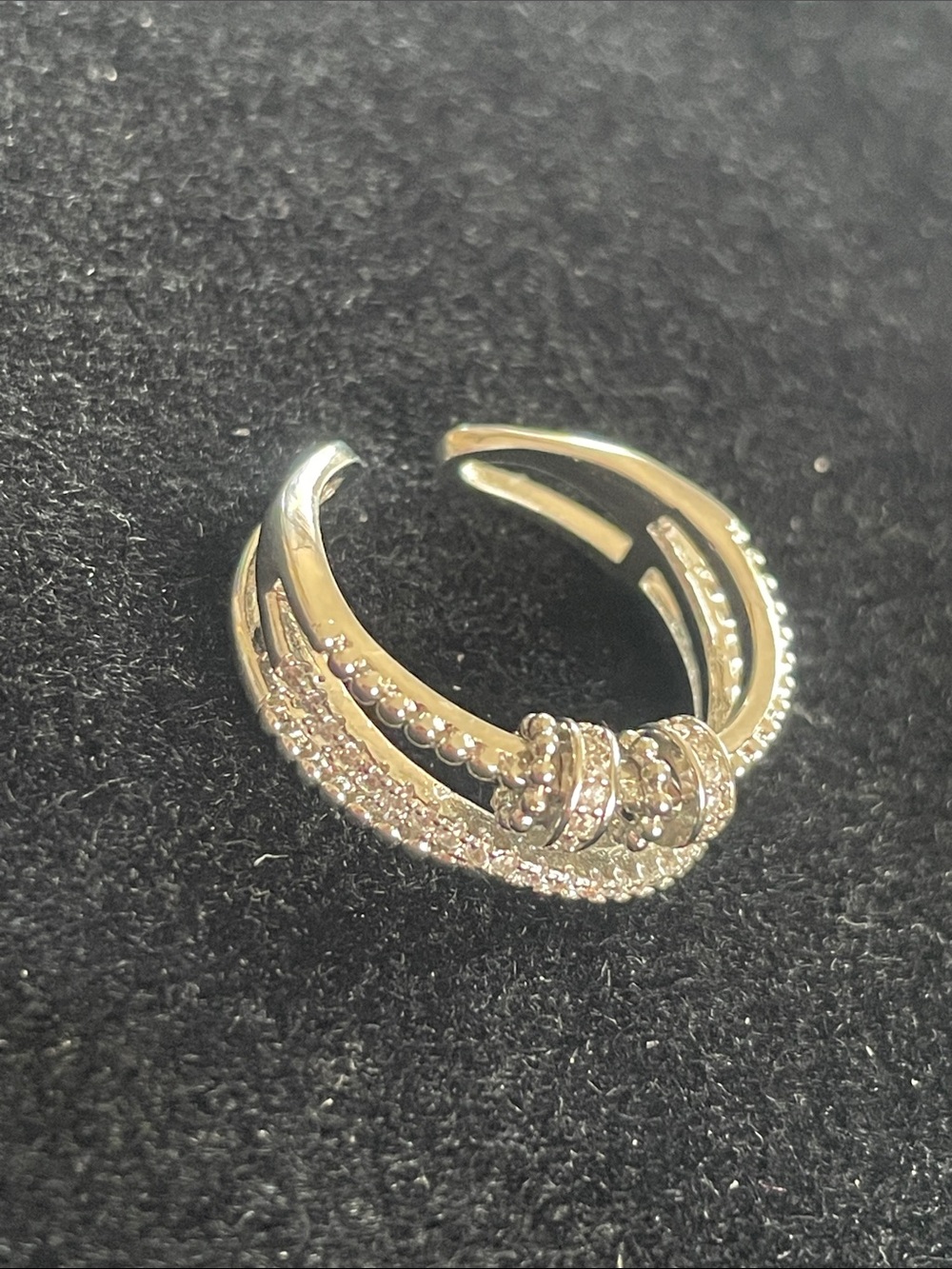 Silver tone Crystal Accent Open Band Ring - Silver - Picture 2 of 2
